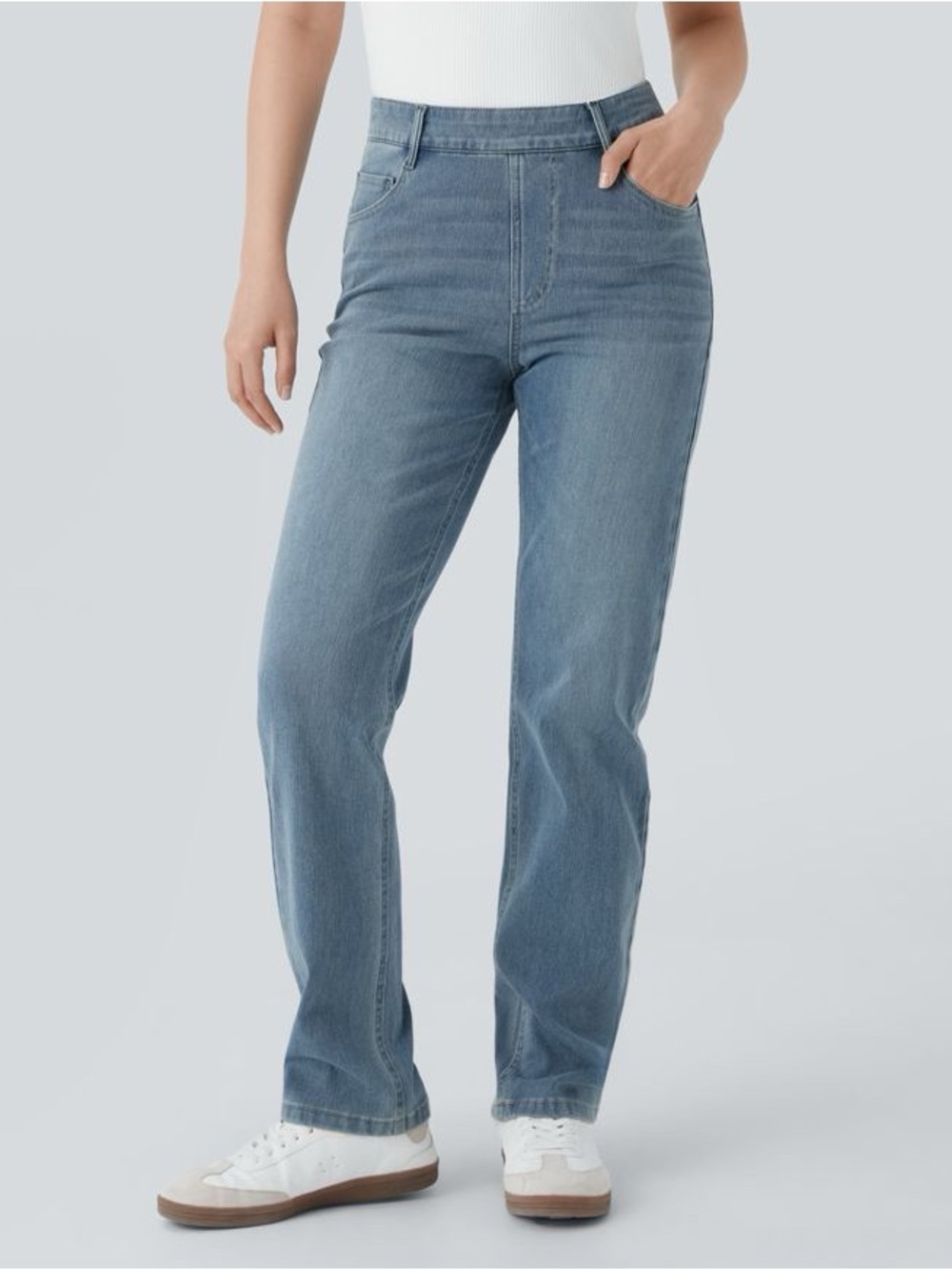 Halara Flex High Waist Pull On Straight Leg Stretch Jeans L